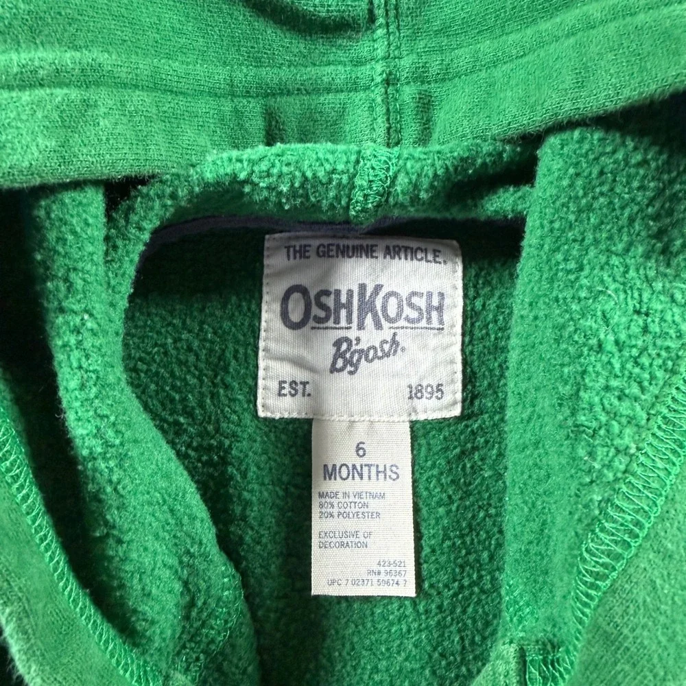 Osh Kosh Green Henley Pullover Hoodie Baby 6 Mo Fleece Sweatshirt Logo‎ cozy